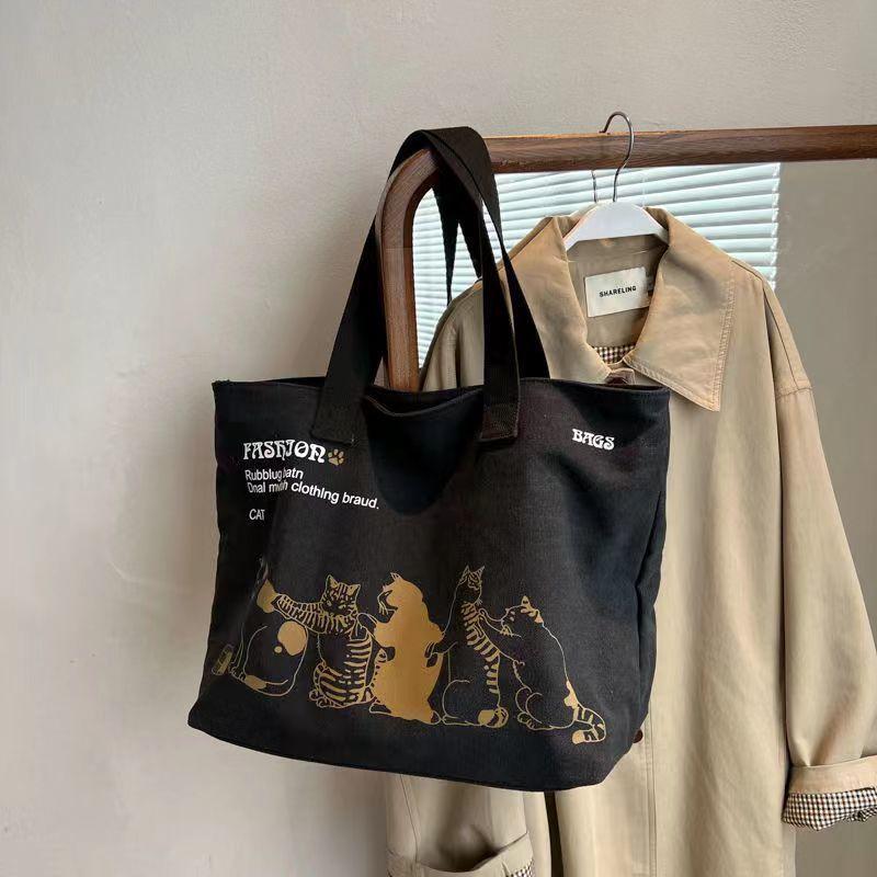 Casual Large Capacity Shoulder Bags Shopper Canvas Letter Fashion Harajuku Zipper Print Ulzzang Handbags Cheap Women