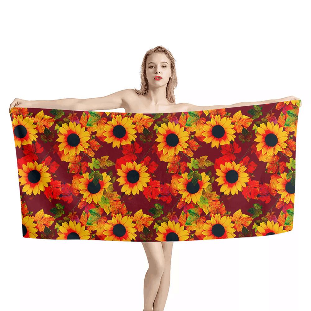 Sunflower Beach Towel Yellow Flower Butterfly Sunset Towel King Size Soft Quick Dry Bath Towel for Travel Bathroom Camping Sport