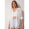 Women's White Oversize Linen Ayrobin Shirt Dd01222