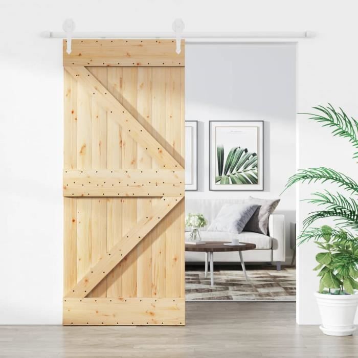 Porte coulissante en bois de pin massif - VIDAXL - 90x210 cm - Blanc - Kit de quincaillerie inclus