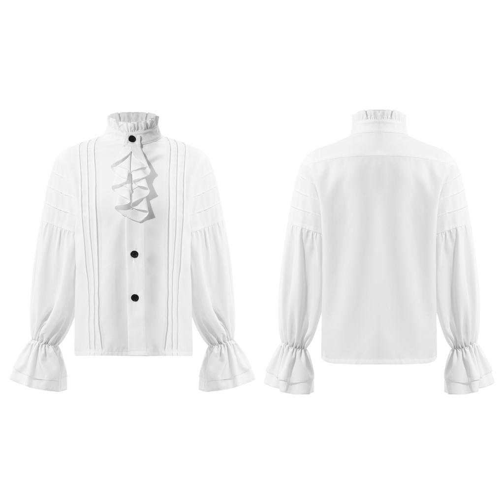 Kids Renaissance Medieval Victorian Vintage Retro Shirt Pirate Shirt Long Sleeve Ruffle Frill Trim Shirt Cosplay Costume
