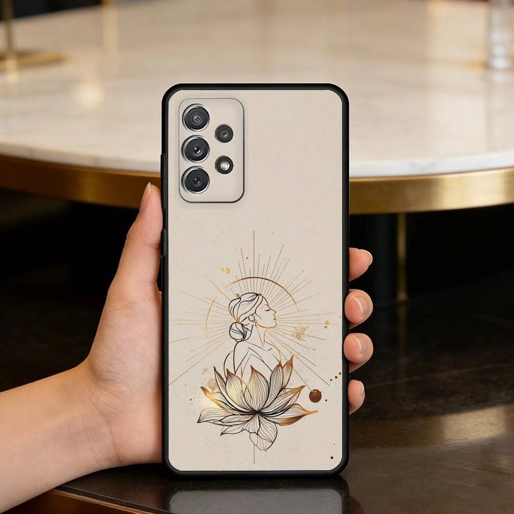 Emerald White Lotus Phone Case For Samsung Galaxy A73,A72,A71,A70,A53,A52,A51,Soft Silicone Black Cover