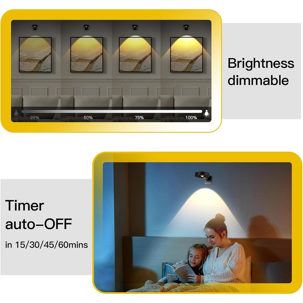 3pcs Battery Picture Lights for Wall ,Painting Light Rechargeable with Remote&Motion Sensor 2in1,Wireless Display Art Light Dimmable