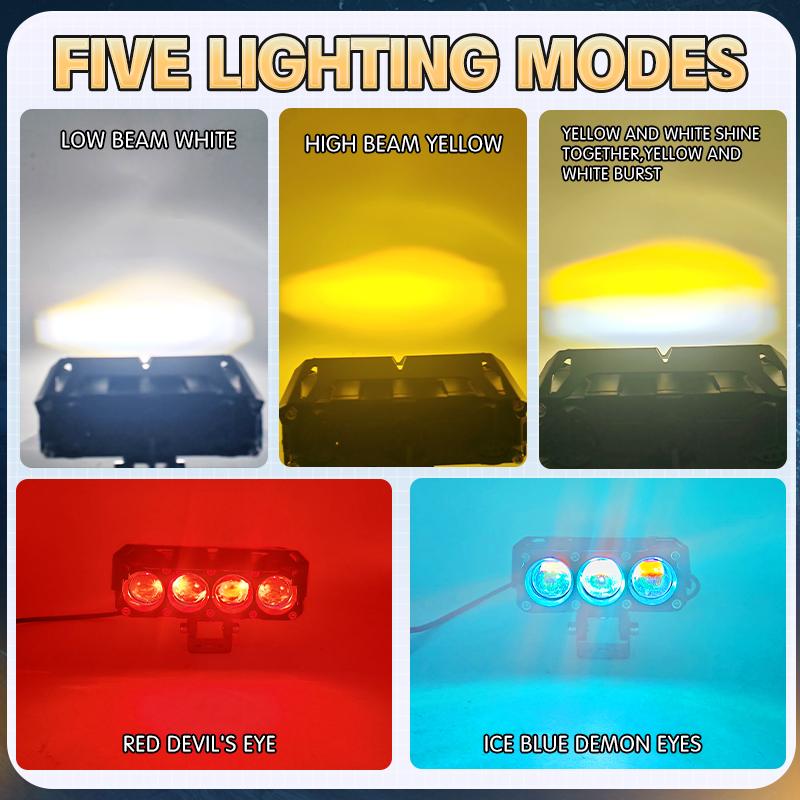4 Led Motorcycle 5 Modes Strobe Headlights Blue Lens Spotlights High/Low Beams With Fan For Motorbike Scooter Car Trucks SUV Driving Fog Lamp 12V
