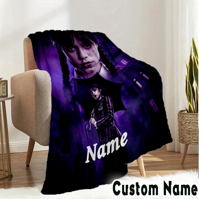 Custom Name Wednesday Blanket Bedding Blanket Picnic Blanket for Women Men, Throw Blankets for Couch Bed, Christmas and Halloween gifts