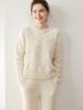 Women's Three-Ply Cashmere Cable Knit Drop Shoulder Sweater: Autumn/Winter Casual Loose Pullover