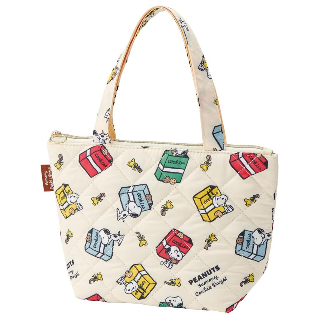 Skater Quilted Fabric Insulated Lunch Tote Bag with Snoopy Cookie Design Pocket, KBCT9-A