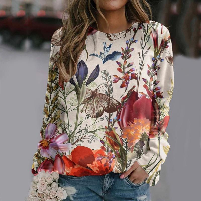 Женские пуловеры, свободные, с круглым вырезом, с цветочным элементом, красочная 3D толстовка с капюшоном, плюс размер, толстовка с цифровой печатью