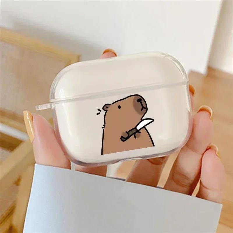 Милый мультяшный пара Капибара Чехол для наушников Для Apple AirPods 4 3 2 1 Прозрачные Защитные Чехлы Для AirPods Pro 2 Животный Корпус