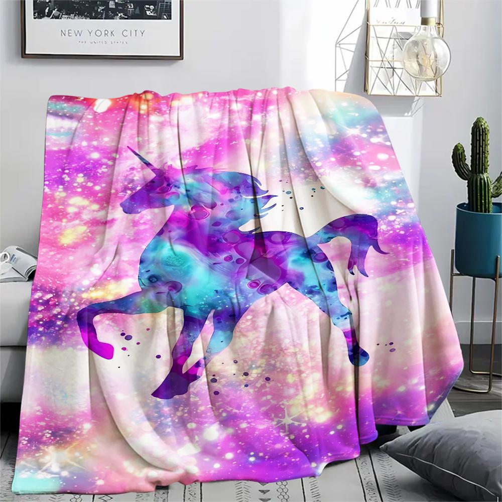 1Pc Galaxy Uni-horse Print Flannel Blanket, High quality Comfortable for All Seasons, Home Decor, Warmth and Comfort, Perfect for Gifts