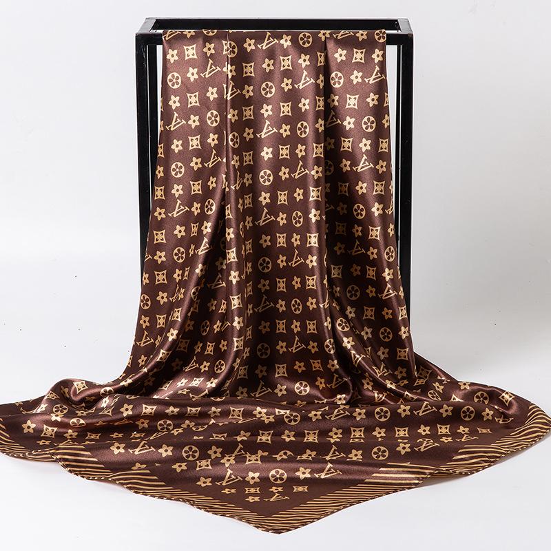 Spring/Summer New Women'S Silk Scarf 90 * 90cm Simulated Silk Twill Square Scarf Fashion Printed Large Square Scarf Professional Scarf