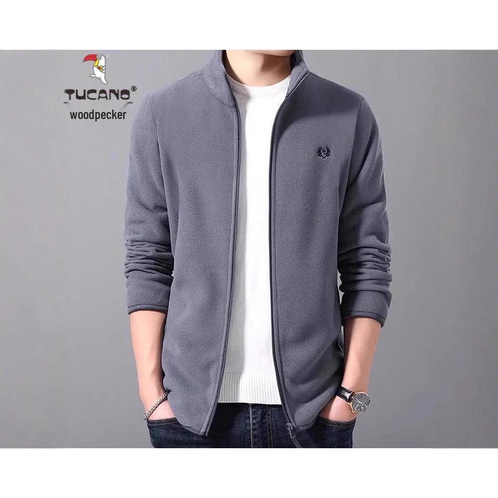 Woodpecker Men's Fleece-Lined Cardigan: Autumn/Winter Casual Stand-Up Collar Jacket
