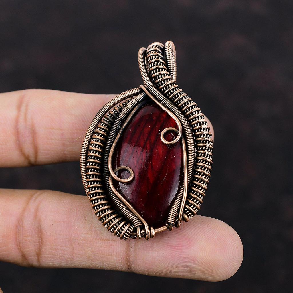 Красный Огненный Лабрадорит Подвеска Подвеска, оплетенная медной проволокой Подвеска из драгоценного камня ручной работы Ювелирные изделия, оплетенные медной проволокой Подарок на помолвку Женская подвеска