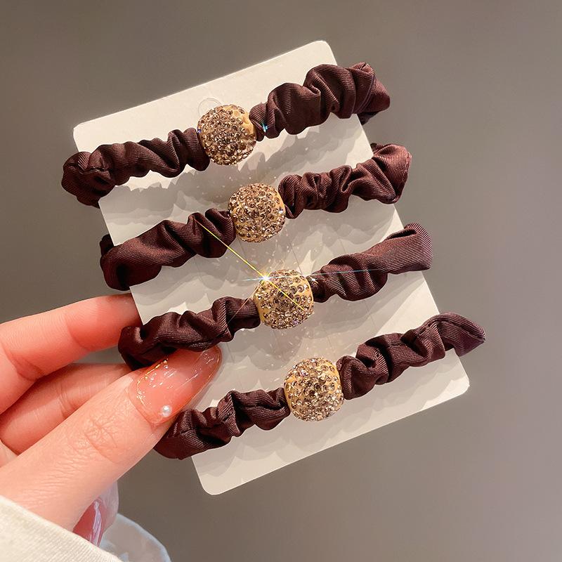 South Korea High-grade Sense Headline New Style Exquisite Large Intestine Hair Band Rubber Band Women's Pony Tail Ball Headwear Leather Jacket