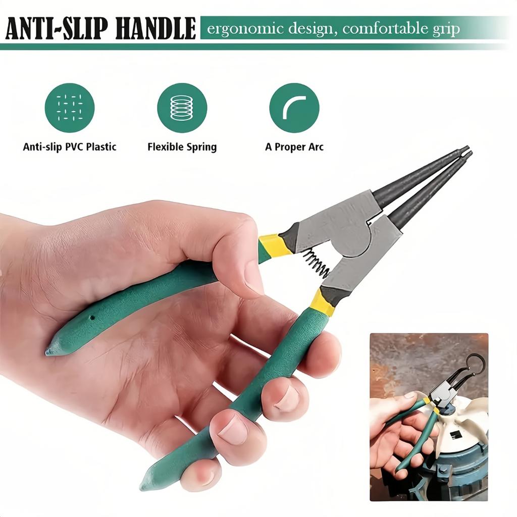 Набор из 4 профессиональных плоскогубцев для стопорных колец, 7-дюймовые сверхпрочные плоскогубцы для внутренних/внешних стопорных колец с прямыми/изогнутыми кончиками, прочная металлическая конструкция,