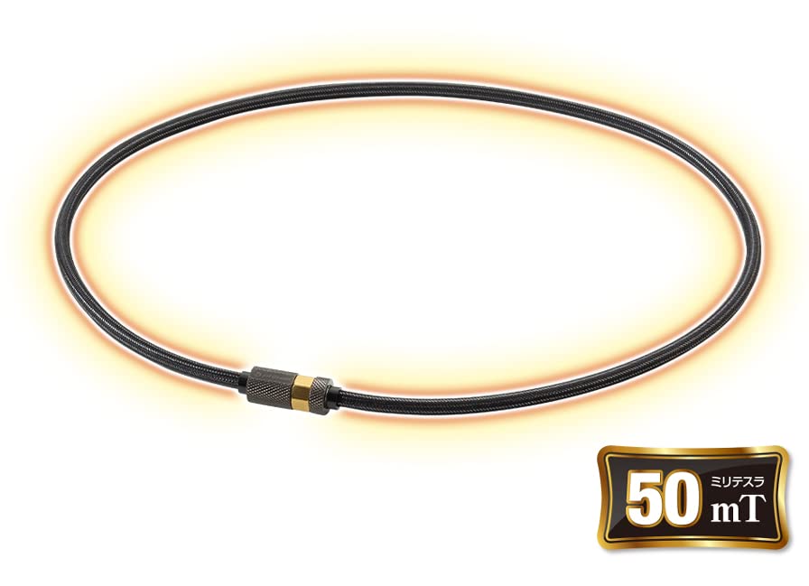 Phiten Ожерелье RAKUWA Magnetic Neck с насечками 50 см для снятия застойной крови у мужчин, черное/золотое [Застывшие плечи] [Застывшая шея] [Улучшает зажатость] [Застылость