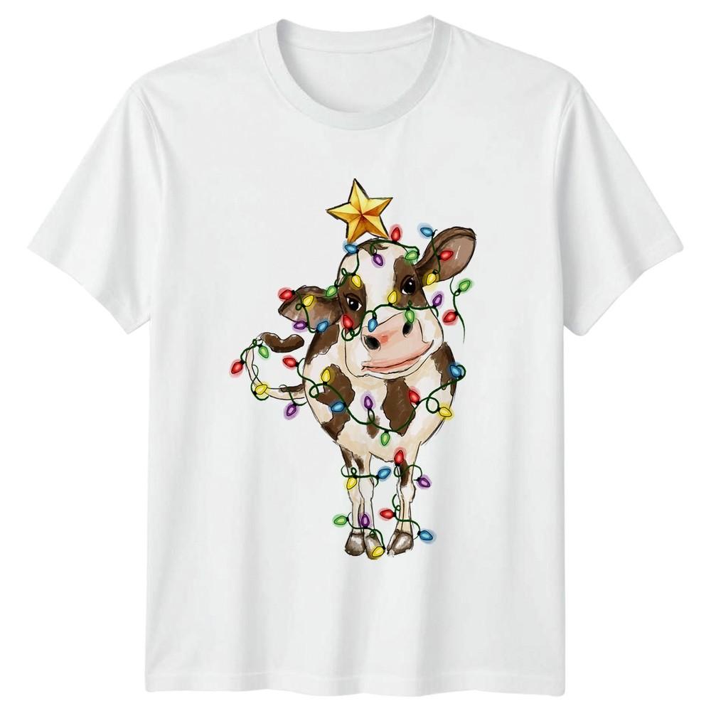 Cow Christmas Lights Holidays Unisexs T Shirt Unisexs Graphic Tee