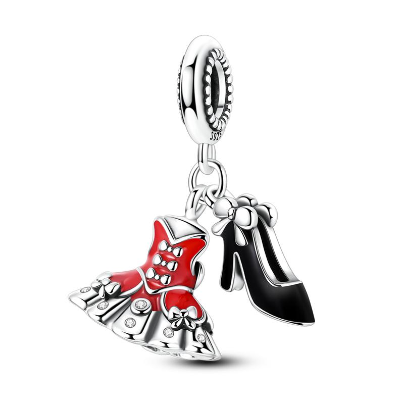 925 Sterling Silver Bright Red Charms Bead CZ Zircon Cute Doll Pendants Fit Original Bracelet DIY Jewelry Women Gift 1