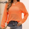 Autumn and Winter Solid Colour Women's Knitwear Hollow Out Pullover O-Neck Sweater