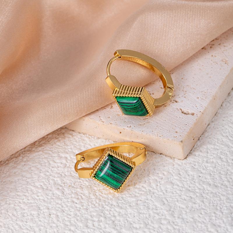 Высококачественные геометрические серьги-гвоздики из нержавеющей стали с имитацией синего бирюзового кошачьего глаза