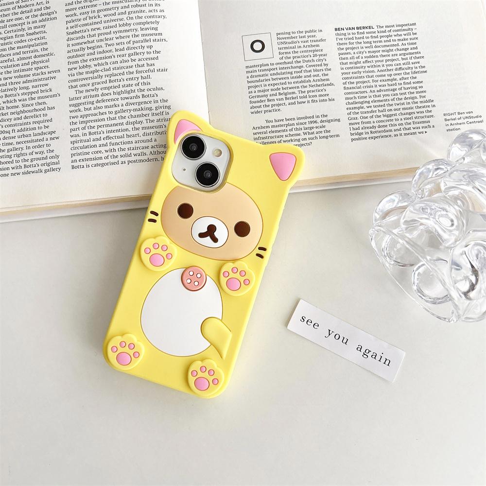Милый мультяшный 3D чехол Rilakkuma для iPhone 17 16 15 14 13 12 11 Pro X XS Max XR 6 7 8 Plus 5 5S SE Брелок Подвеска Чехол