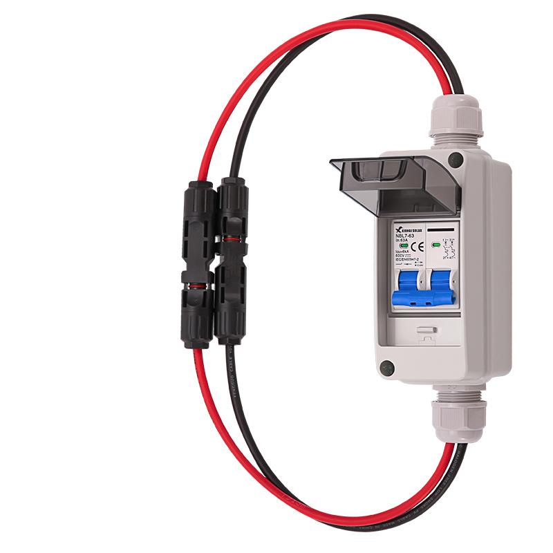 DC PV Disconnect Switch Box with DC 600V 63A MCB IP65 HT 2Ways Waterproof Box 1 in 1 out Solar photovoltaic PV Combiner Box