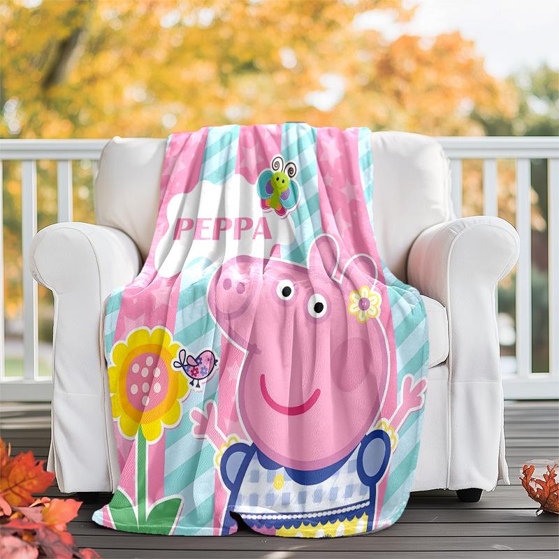 1pc Peppa Pig2 Theme Blanket - Digital Print, Polyester, Cozy for All Seasons, Perfect for Outdoor, Camping, and Travel