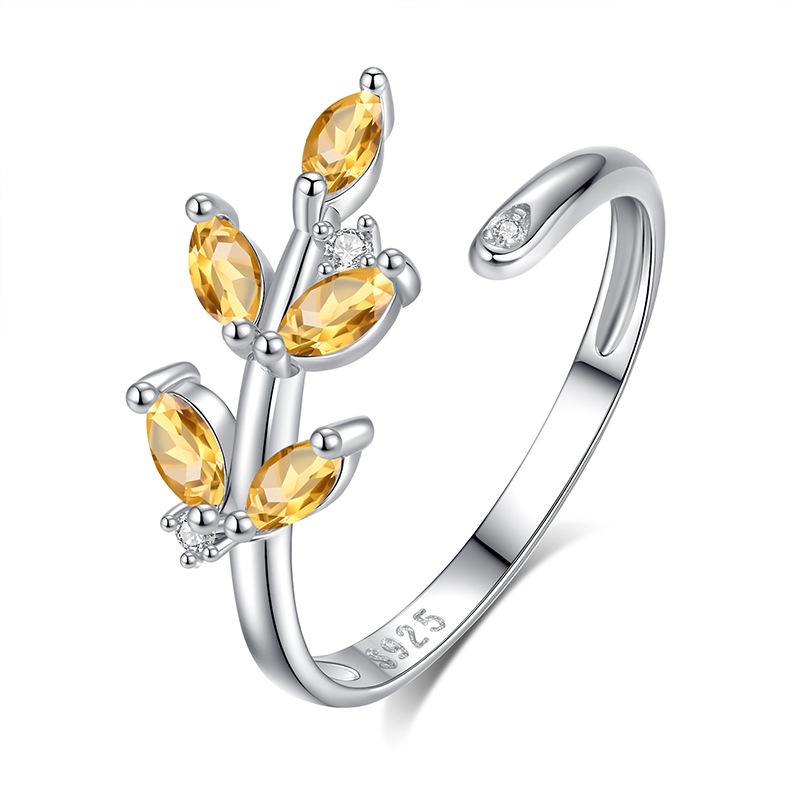 Simple Natural Spar Branches and Leaves Connected Ring S925 Sterling Silver Open Non-Fading Ring Fashionable Retro Jewelry Gift