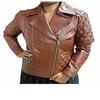 Women's Brown 100% Genuine Soft Leather Quilted Biker Jacket, Women's Brown  Lambskin Leather Slim Fit Moto Jacket, Ladies Jacket, Wife Giftv