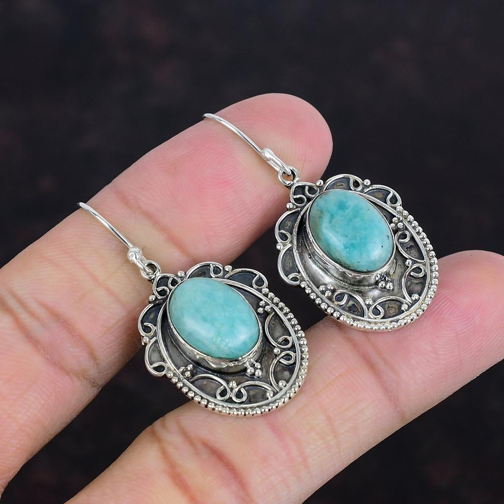 Серьги из амазонита, натуральные драгоценные камни, серьги ручной работы, винтажные серьги из стерлингового серебра 925 пробы, дизайнерские ювелирные изделия, висячие серьги для подарков