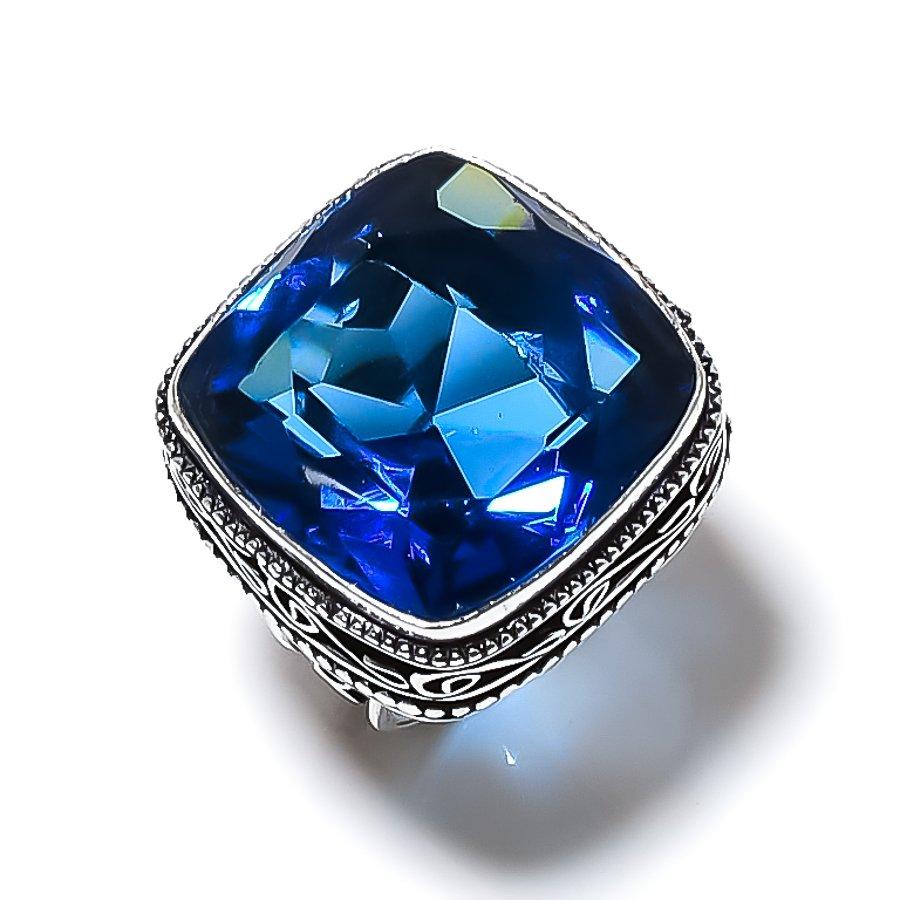 Кольцо из серебра 925 пробы с драгоценным камнем London Blue Topaz, размер 8 Y1u52