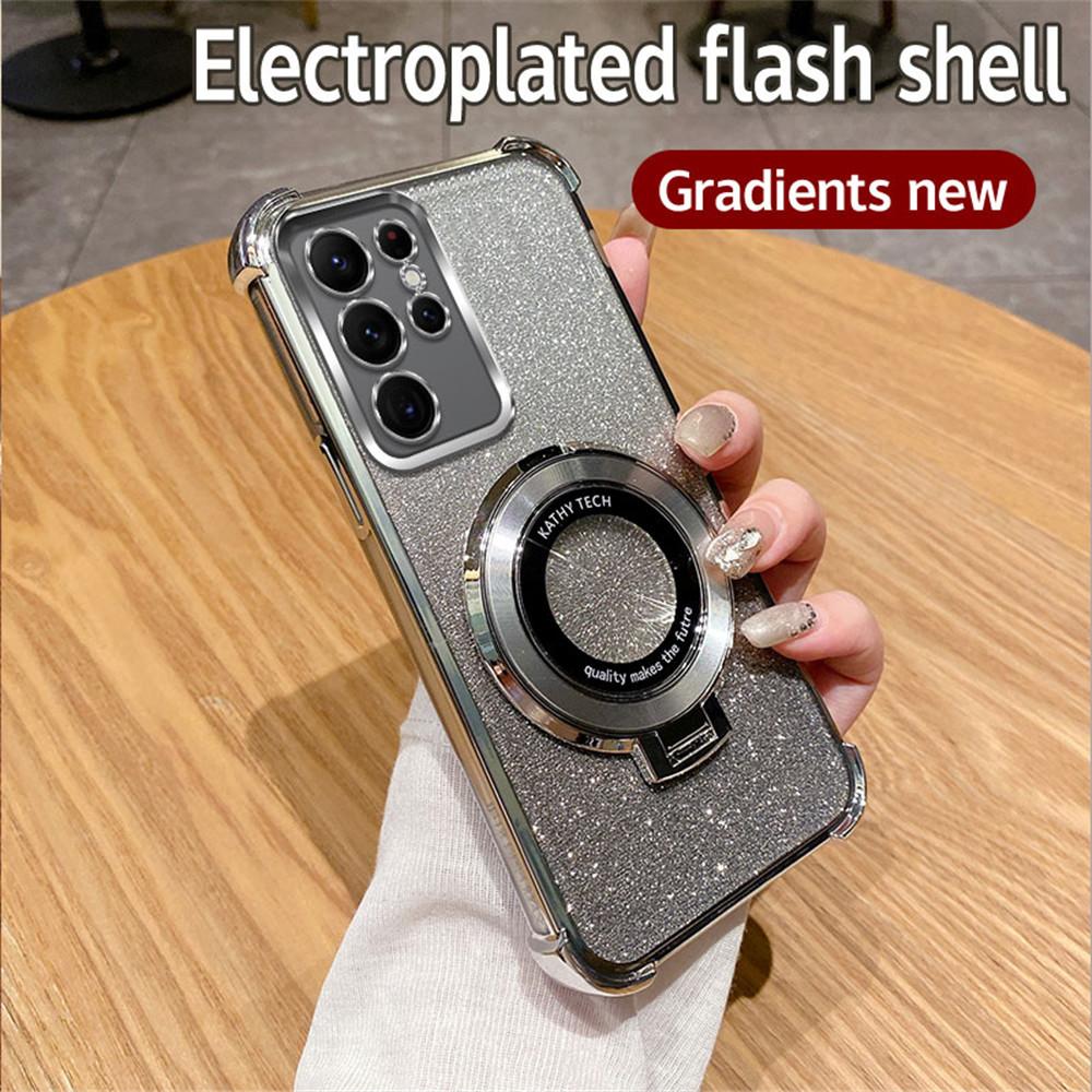 Роскошный противоударный чехол с блестками и держателем для Samsung Galaxy S24FE S23 S21 S22 Plus S20FE Note 20 Ultra Stand Cover S24