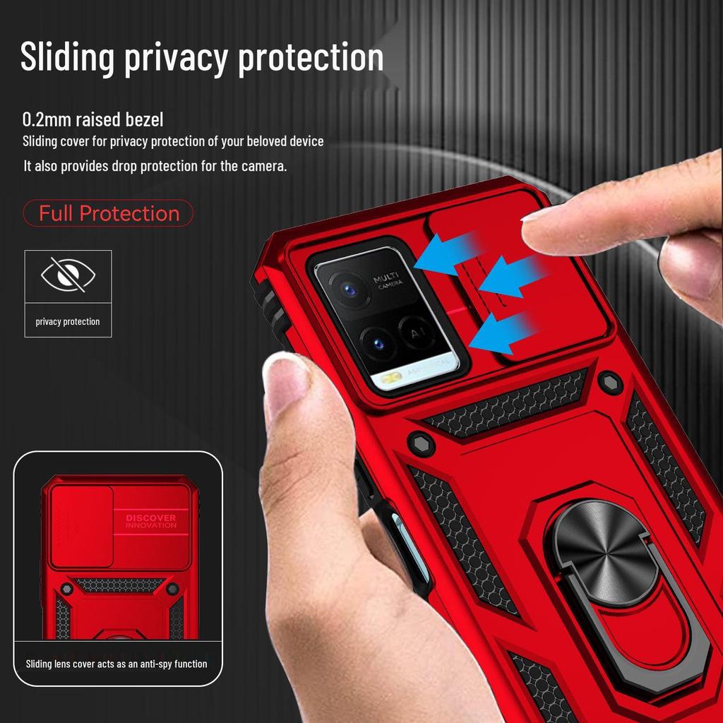 VIVO Y21/Y33S/Y20 Protective Push-Window Phone Case with Stand