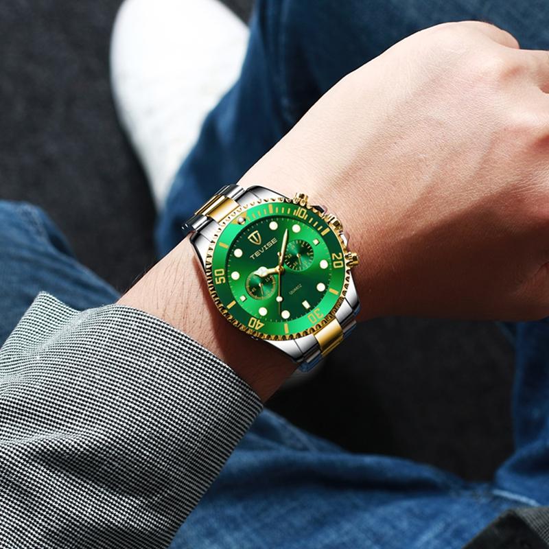 Tevise Мужские Бизнес-часы Нержавеющая сталь Кварцевые часы Дата Модные Повседневные часы Сапфировое стекло Часы