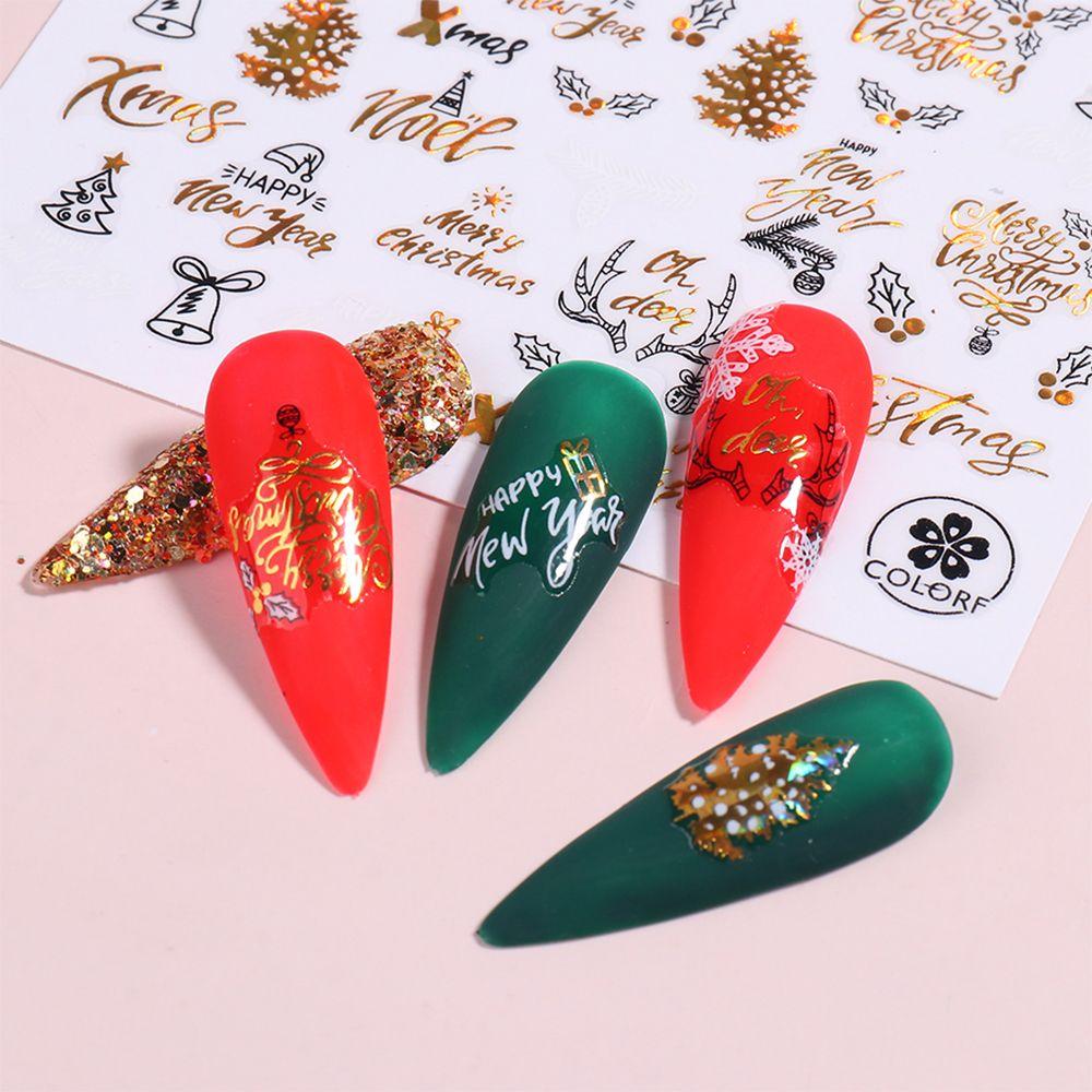 Polish New Year Xmas Winter Design Holographics 3D Glitter Gold White Nail Stickers