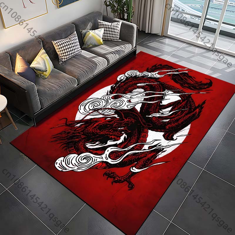 1PC Red dragon with white clouds Print Carpet Rug for Living Room Bedroom Sofa Doormat Home Decor Non-slip Floor Mat