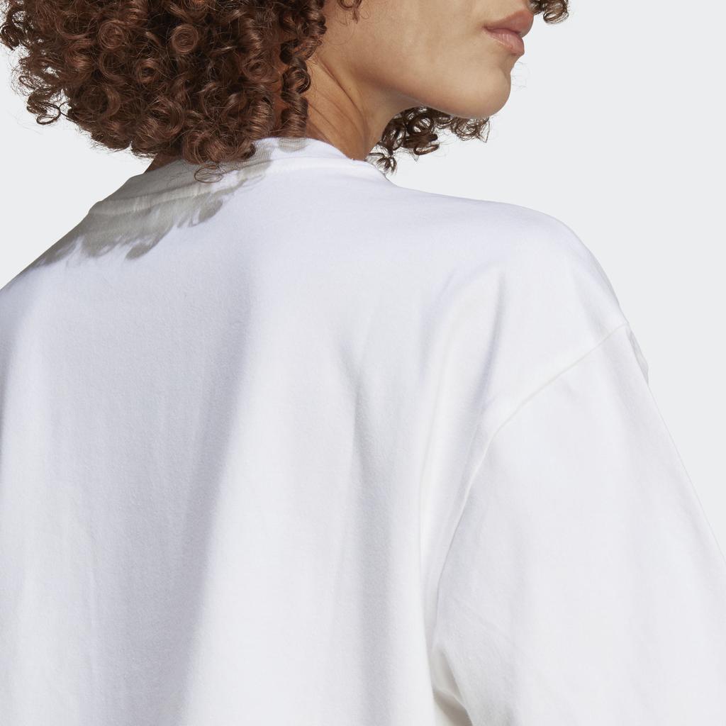 Adidas Originals American Vintage Houndstooth Logo Print Loose Fit Crew Neck T-Shirt Women Tops White IC5144