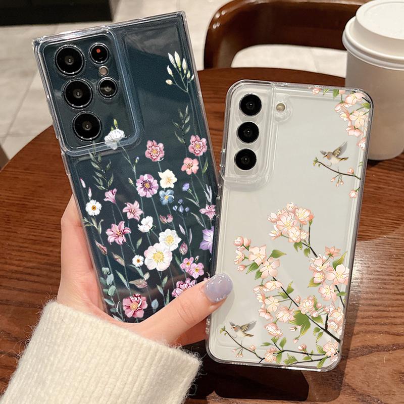 Чехол для телефона с мелким цветочным узором для Samsung Galaxy S26 S25 S24 S23 Ultra S22 Plus S24 S21 FE S25 Edge Ударопрочный прозрачный чехол из ТПУ
