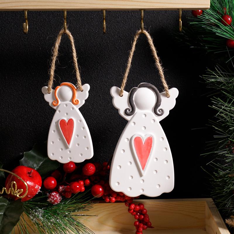 DIY Faceless Angel Silicone Mold Christmas Tree Hanging Ornament Plaster Concrete Resin Mould Heart Dot Texture Dress Girl Craft
