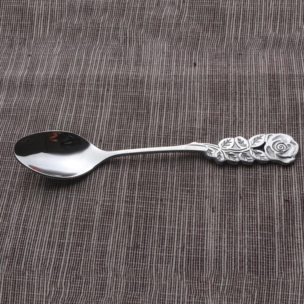 Симпатичная ложка с розой из нержавеющей стали, западная еда, десерт, суп, кофейный напиток, ложка