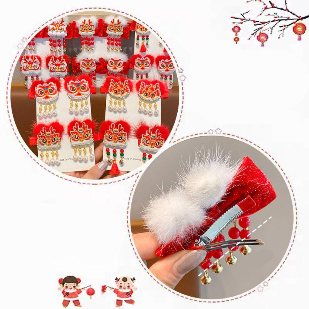 Embroidery Chinese New Year Headwear Lion Dance Ancient Style Hairpin Cute Hanfu Hair Sticks Baby