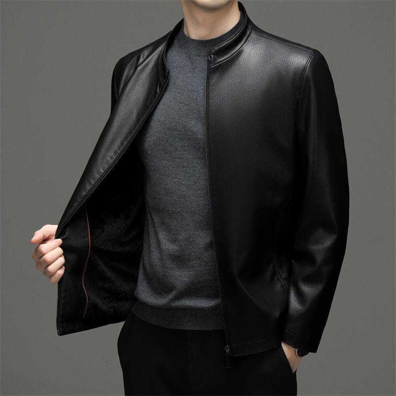 Весенне-осенняя новая кожаная куртка для папы, мужская повседневная бархатная утолщенная куртка из натуральной овчины