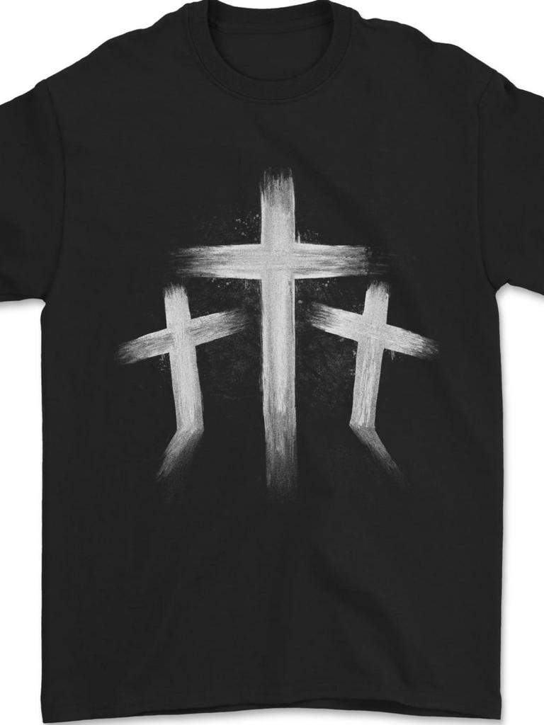 Men's Christian Faith Brushstroke Three Crosses T-Shirt