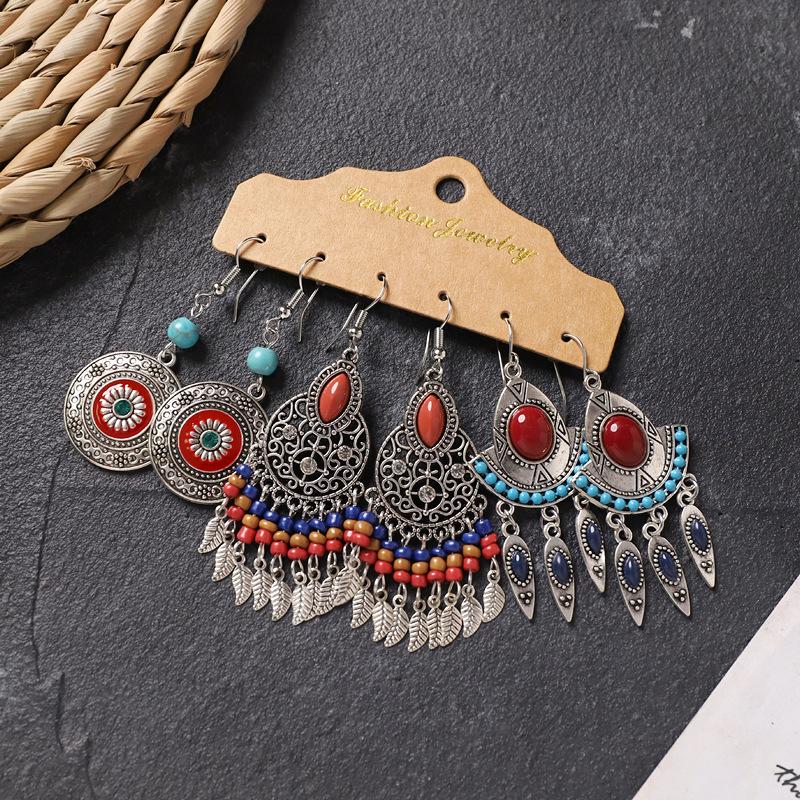 Set Earrings Retro Niche Long Fringed Bohemian Vacation Style Earrings Women's Earrings