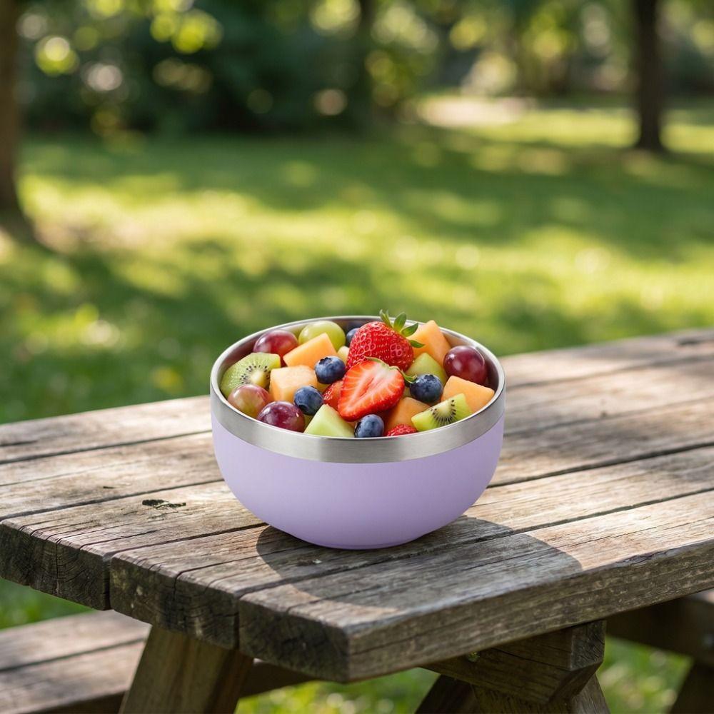 Round Bowl Fruit Salad Bowl Multi-color Food Container Stainless Steel Bowl  Kitchen Tableware