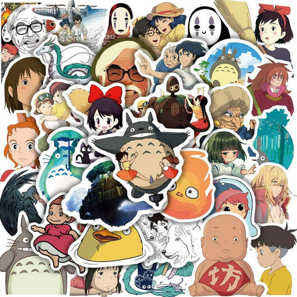 50 штук наклеек с японскими мультфильмами, милые наклейки с аниме Studio Ghibli, милые водонепроницаемые виниловые наклейки, гитары для ноутбуков, бутылки с водой, багаж, велосипеды