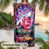 Valentine Love Theme Beach Towel Personalized Custom Name & Text Soft Quick Dry Beach Towel for Swimming Travel
