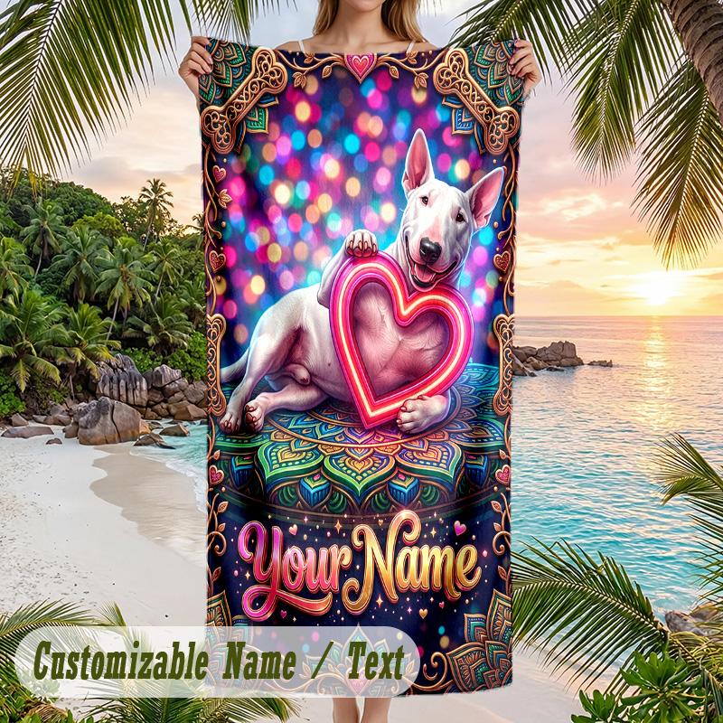 Valentine Love Theme Beach Towel Personalized Custom Name & Text Soft Quick Dry Beach Towel for Swimming Travel