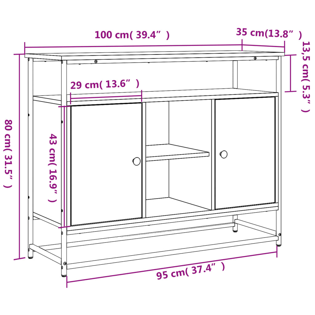 Sideboard Smoked Oak 100x35x80 cm Engineered Wood