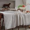 Elegant White Jacquard Tablecloth Dining Table Decor French Style Water Resistant Linen Cotton Blend